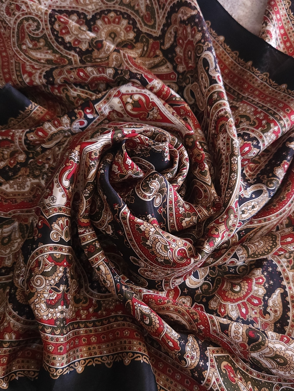 Vintage Echo 100% Silk Paisley Scarf Rolled Edges Made in Japan